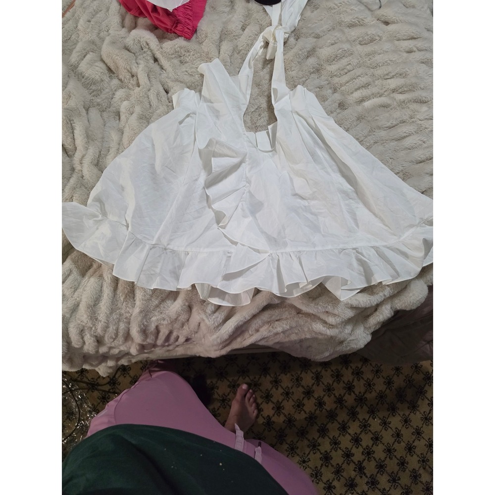Ammara White Cotton Ruffle Halter Top Made in USA XS NWT